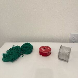 Green Yarn and Red Ribbon Set